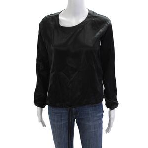 Pharaoh Women Basic Black 100% Silk Long Sleeve Round Neck Blouse Size 0